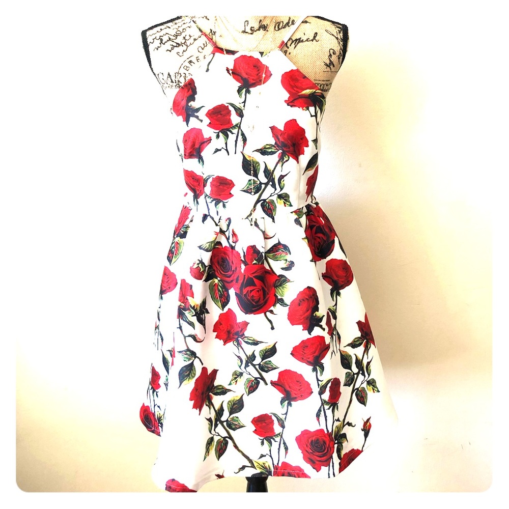 🌹 L’ATISTE Rose Print Backless Cocktail Dress